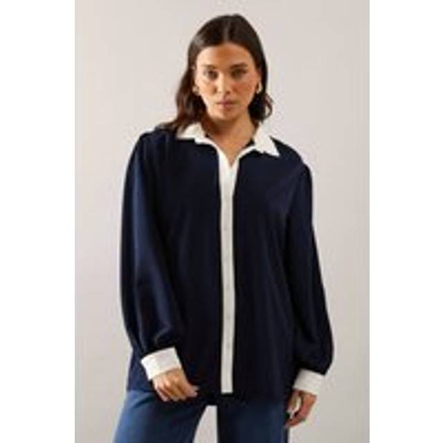 Womens Petite Navy Button Up Shirt - 16