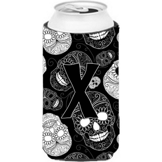 Letter X Day of the Dead Skulls Black Tall Boy Beverage Insulator Hugger CJ2008-XTBC