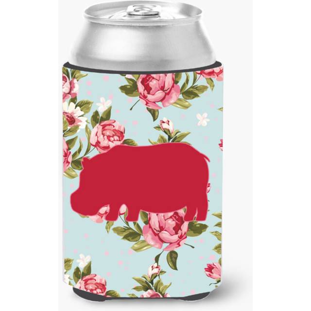 Hippopotamus Shabby Chic Blue Roses Can or Bottle Beverage Insulator Hugger BB1130