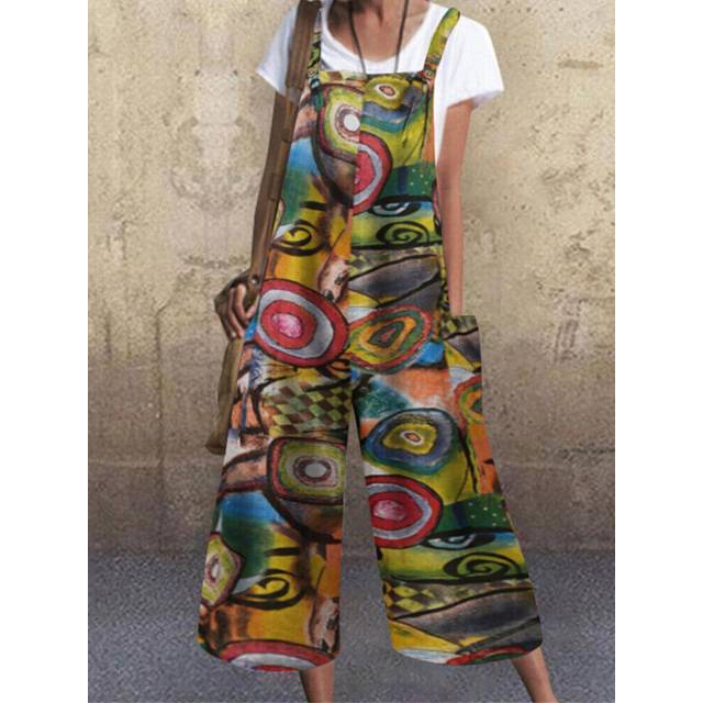 (#5 Pattern 4-Ethnic Dungarees, L) Womens Overalls Dungarees Summer Loose Trousers Ladies Baggy Jumpsuit Playsuit