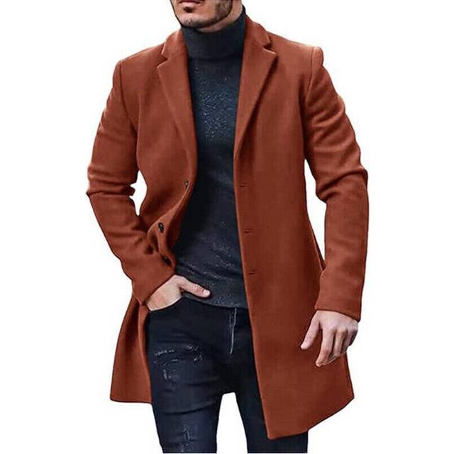 (Caramel, M) Mens Winter Warm Formal Trench Coat Long Jacket Smart Work Outwear Overcoat