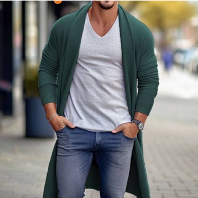 (green, 3XL) Men's Knitted Cardigan Long Sleeve Open Front Casual Solid Color Sweater Outwear