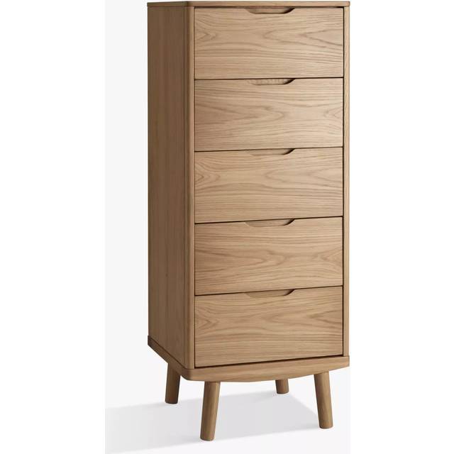 John Lewis Bow 5 Drawer Tall Boy Chest, Natural