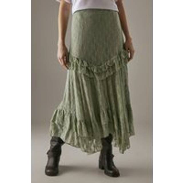 Womens Lace Ruffle Tier Maxi Skirt - Green - 6