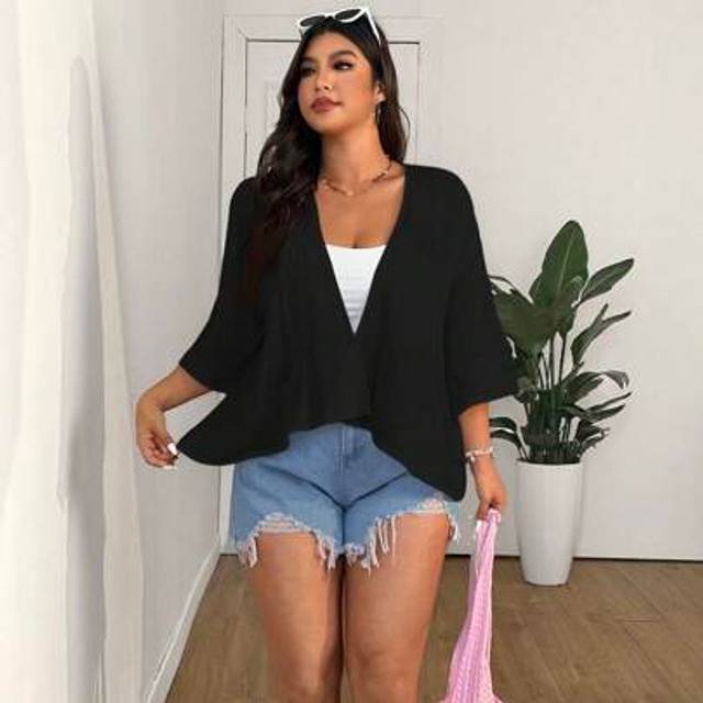SHEIN Plus Size Summer Cotton Casual White Short Cropped Lightweight Jacket