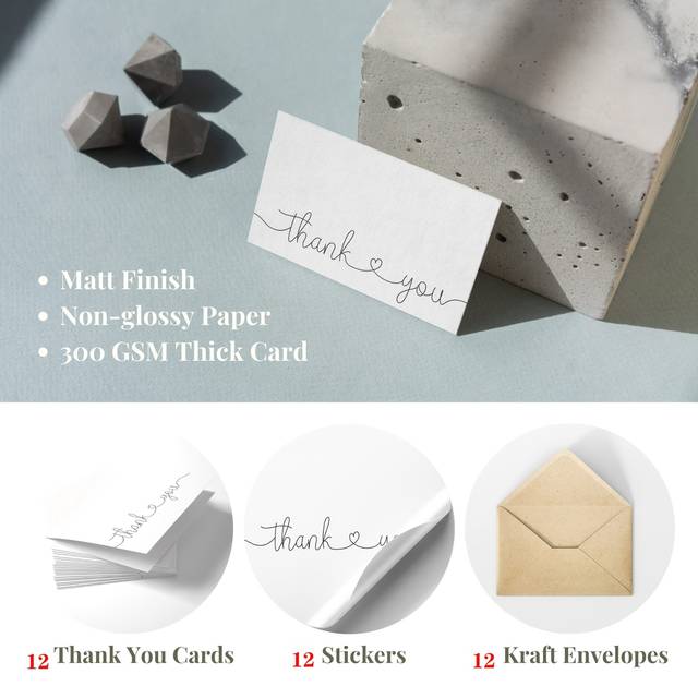 TEMU 12 Thank You Cards With Envelopes And Stickers, 4x6 Inches - Christmas, Business, Shower, Wedding, Small Business, Graduation, Bridal Shower, Funeral