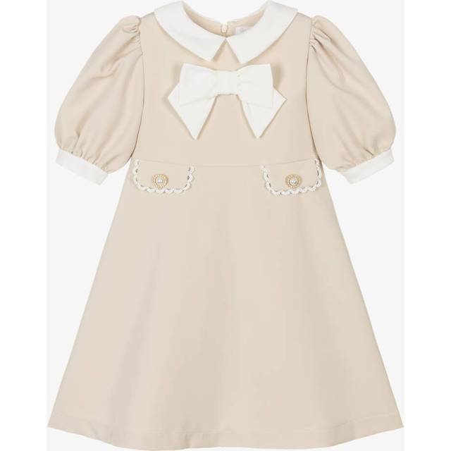 Patachou Girls Beige Collared Bow Dress - 5 year