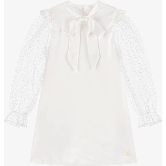 Bcbgmaxazria Girls White Satin & Flocked Polka Dot Dress - 8 year