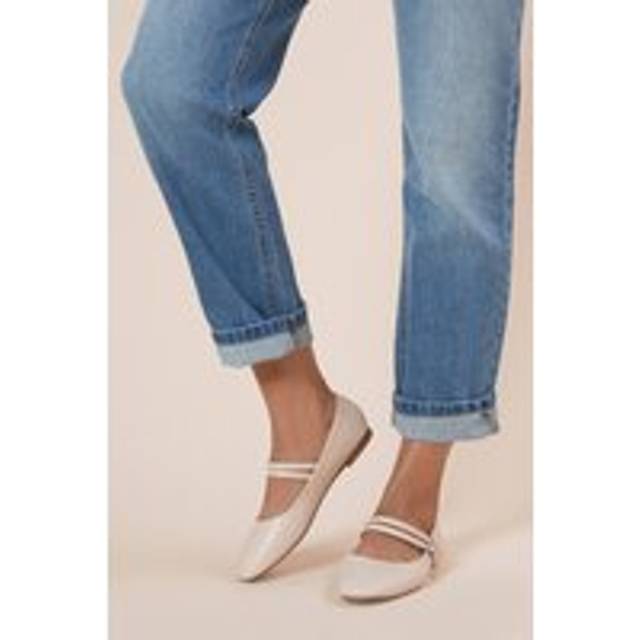 Womens Yara Faux Leather Double Mary Jane Square Toe Ballerinas - Beige - 8