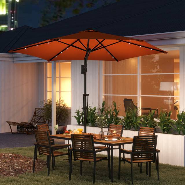 Outsunny 3(m) Cantilever Garden Parasol Umbrella W/ Solar LED Orange, Orange