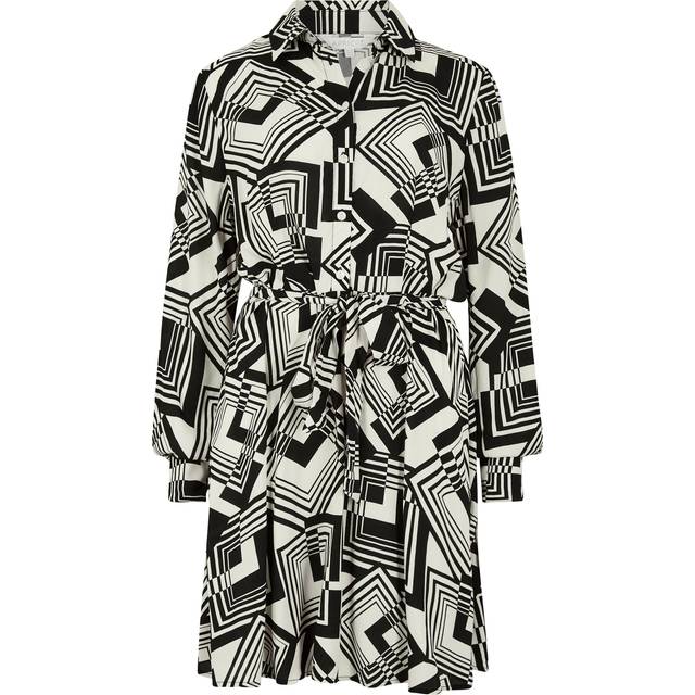 Womens Geo Squares Shirt Mini Dress - Beige - 10
