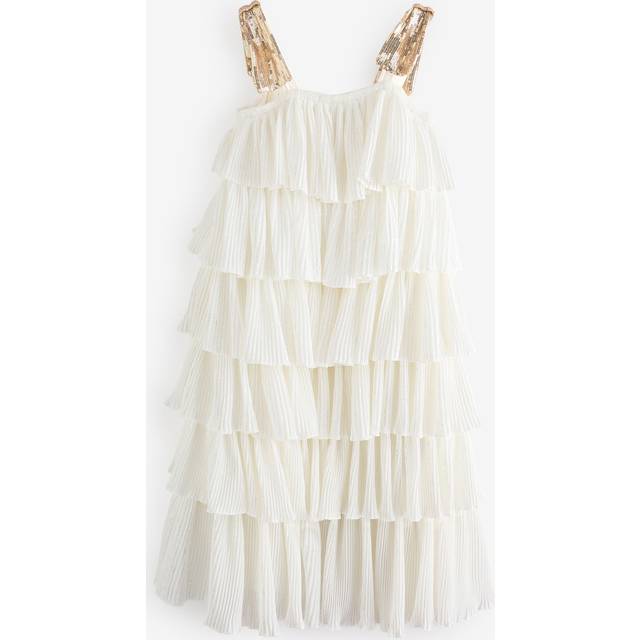 Billieblush Girls Ivory Plissé Crêpe Tiered Dress - 12 year