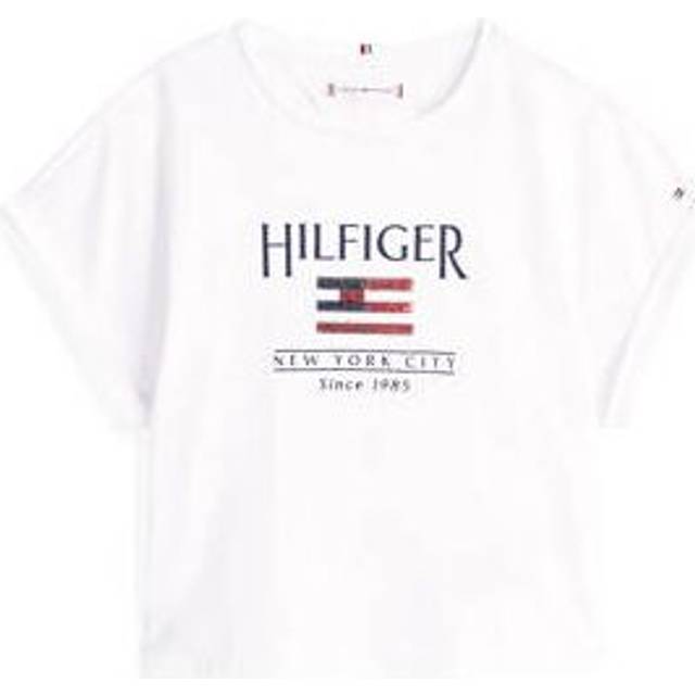 Tommy Hilfiger Girls Sequins Flag Short Sleeve T-Shirt - White, White, Size Age: 7 Years - age: 7 YEARS