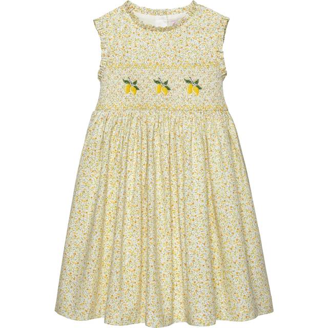Trotters Kids' Cotton Lemon Embroidered Smocked Dress, Yellow