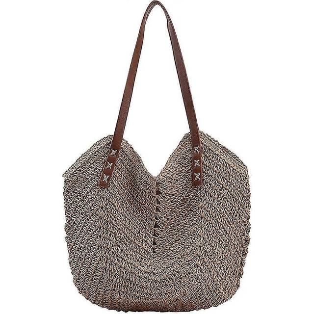 (As show, One size) Straw Bag For Women Summer Beach Bag Soft Woven Tote Bag Large Rattan Shoulder Bag For Vacation