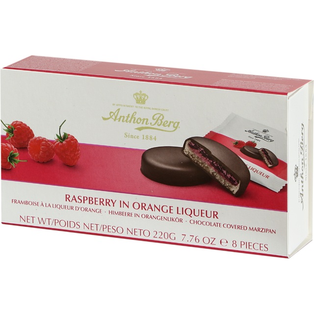 Anthon Berg Raspberry In Orange Liqueur Chocolate Covered Marzipan 220g