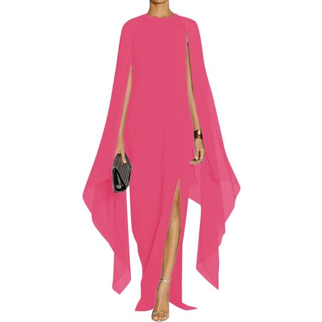 MAYFASEY Womens Long cape Sleeve High Split Elegant cocktail Maxi Dresses Long Formal Party Halloween Dress Evening gown Rose XL