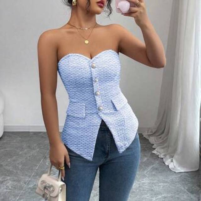 Gloray Pink Sleeveless Bandeau Elegant Sophisticated Design Slim-Fit Outerwear Top
