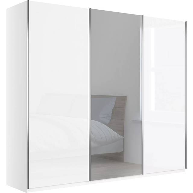 John Lewis Elstra 300cm Glass & Centre Mirrored 3 Sliding Doors Wardrobe, White