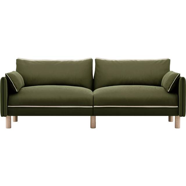 Cozmo Cozy 3 Seater Sofa, Dark Green Velvet Natural Piping