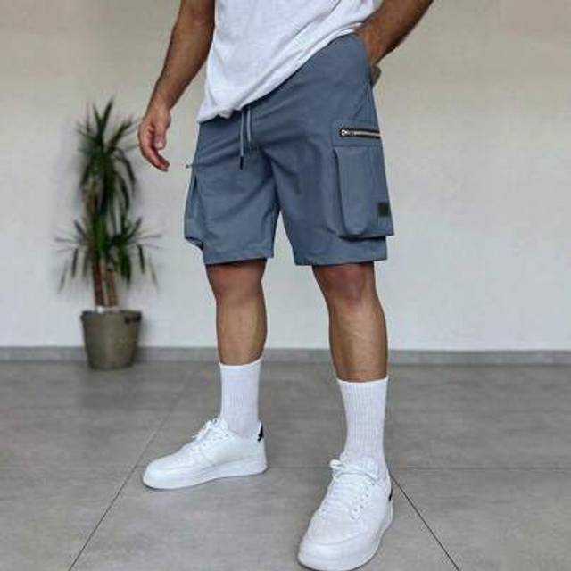 Manfinity Men&#39;s Plain Drawstring Waist Zip Pocket Loose Shorts Short Outfits For Men&#39;s Short Outfits Men&#39;s Shorts Casual