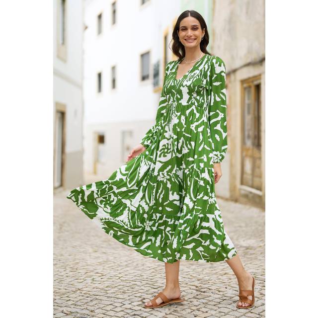 Yumi Abstract Print Ruched Midi Dress