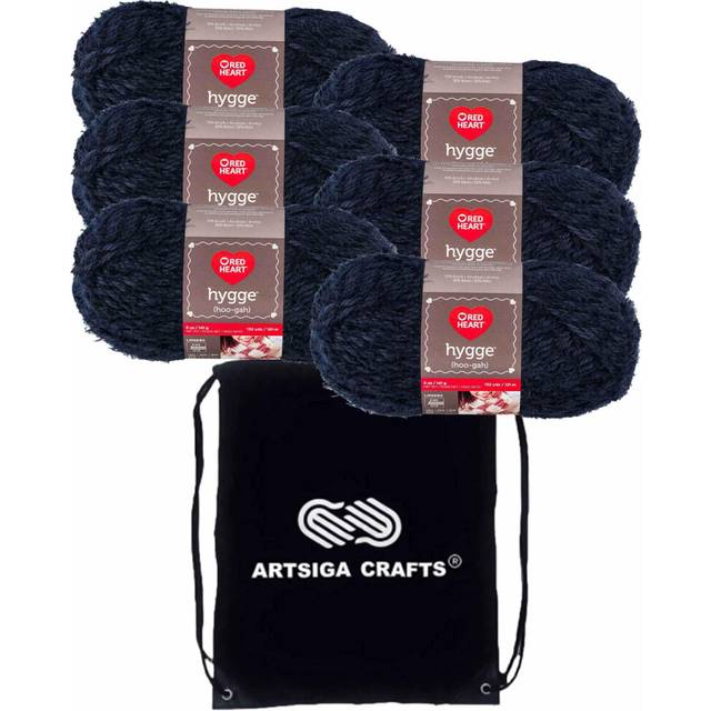 Red Heart Hygge 5oz Indigo E869-8381 (6-Skeins - Same Dye Lot) Chunky Bulky #5 Acrylic  Nylon Yarn for Crocheting and Knitting - Bundle with 1 Artsiga