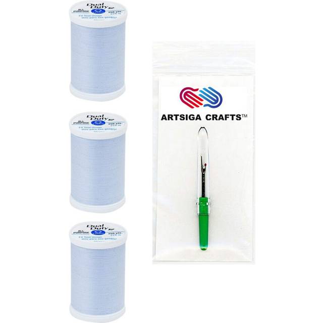 Coats & Clark Sewing Thread Dual Duty XP General Purpose Poly Thread 250 Yards (3-Pack) Crystal Blue Bundle with 1 Artsiga Crafts Seam Ripper S910-401