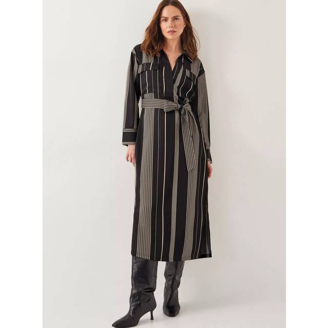 Monsoon Andi Stripe Shirt Dress, Black