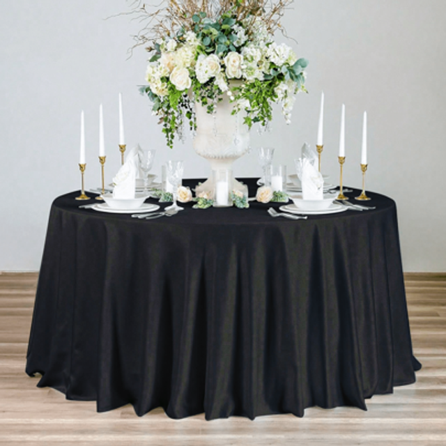 SHEIN 1pc Black Satin Round Tablecloth, Solid Color Smooth Fabric Table Cloth ,Wedding Happy Birthday Party Banquet Party Events 2025 New Year Party Home De