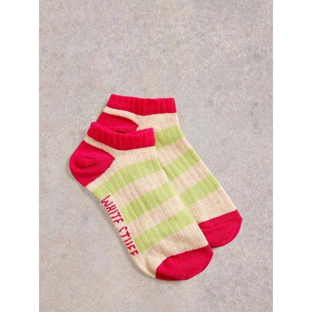 White Stuff Striped Cotton Blend Trainer Socks, Green/Multi