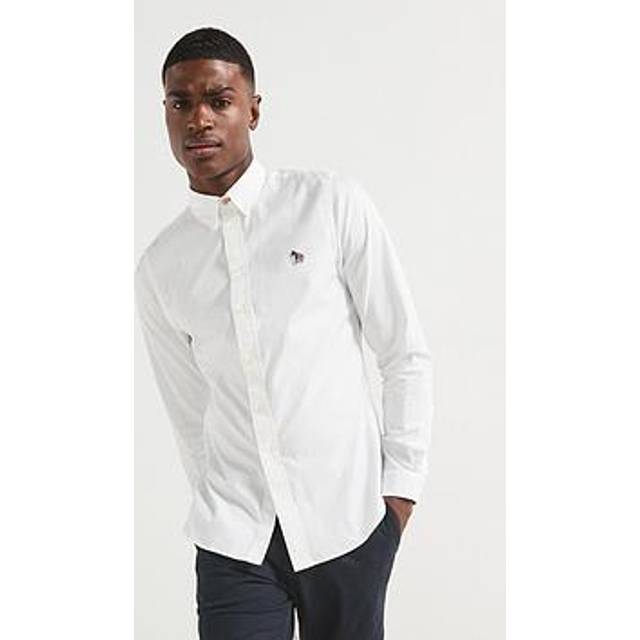PS PAUL SMITH Long Sleeve Tailored Fit Zebra Badge Logo Shirt - White, White, Size S, Men