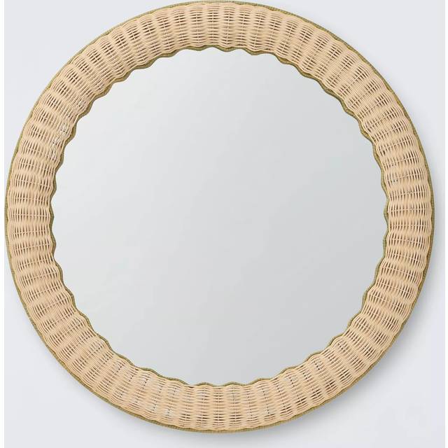John Lewis Rattan Ripple Round Wall Mirror, 70cm, Natural/Green