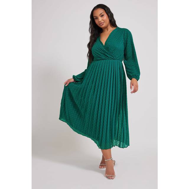 Yours London Navy Blue Pleated Dobby Wrap Dress, Women's Curve & Plus Size, Yours London - 20