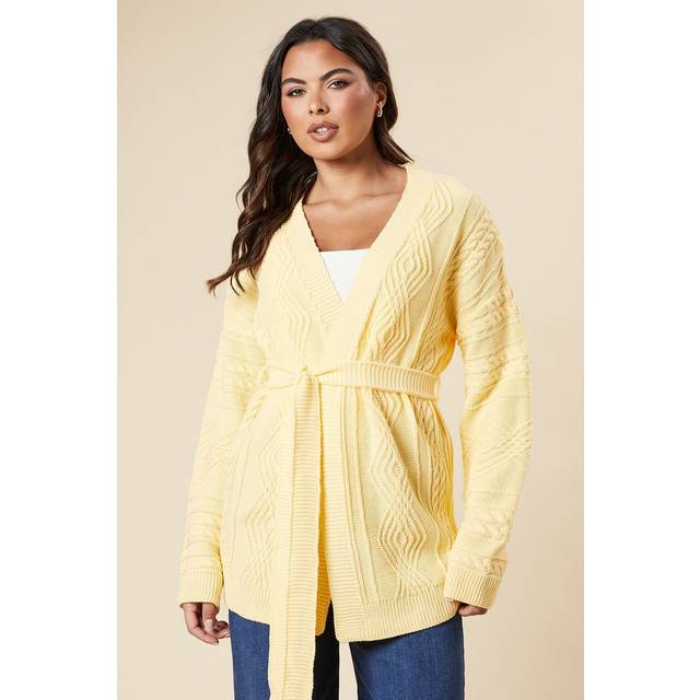 Cable Knit Belted Edge To Edge Cardigan - Butter - S