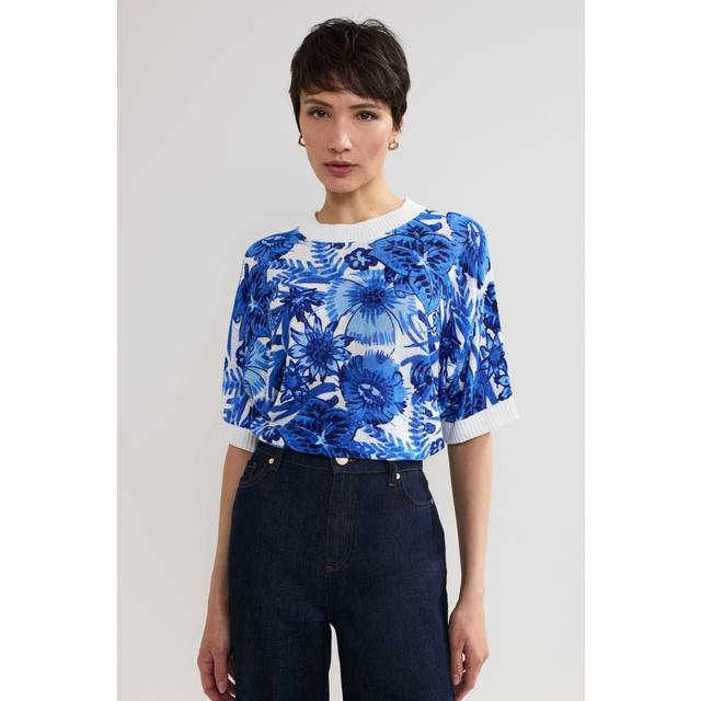 Phase Eight Lizzy Floral Linen Rich Jumper, Blue