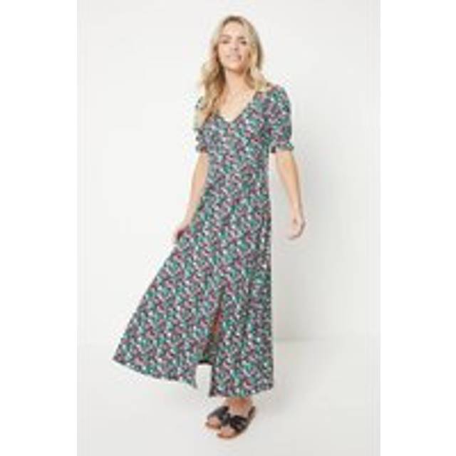 Womens Petite Ditsy Floral Short Sleeve V Neck Jersey Midi Dress - 6