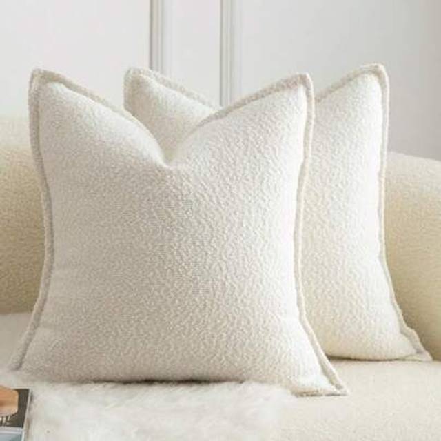 SHEIN 1pc Solid Color Cushion Cover Without Filler, Textured Boucle Throw Pillow Case, For Living Room Sofa