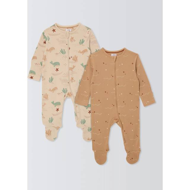 John Lewis Baby Whale Sleepsuits, Pack of 2, Multi