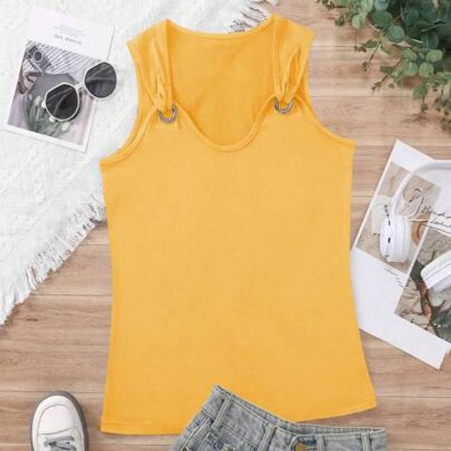 Damer Enfärgad Casual Daily Wear Vår Sommar Linne - Gul (L,M,S,XL,XS)