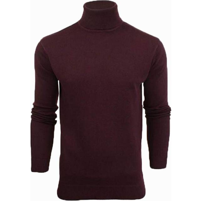(Oxblood, M (Chest Size 38 in - 40 in)) Mens Turtle Roll Neck Jumper Brave Soul Knitted Long Sleeve Pullover Sweater