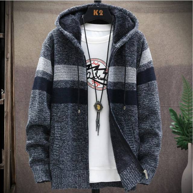(dark grey, L) Men's Thick Warm Fleece Lined Hooded Hoodie Winter Zip Up Coat Jacket Sweatshirt