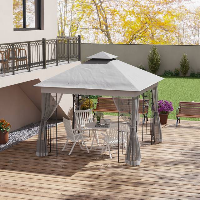 TEMU X Garden Gazebo, Double Roof Outdoor Gazebo Canopy Shelter With Netting, Solid , For Garden, Lawn And Deck, Light Grey