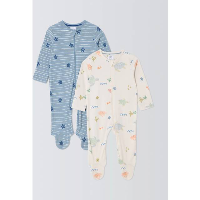 John Lewis Baby Sea Creatures Sleepsuits, Pack of 2, Multi