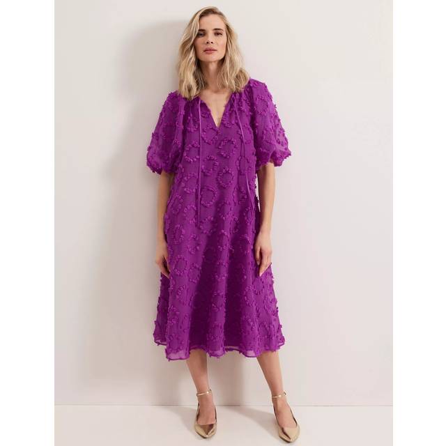 Phase Eight Bella Textured Midi Dress, Mid Purple
