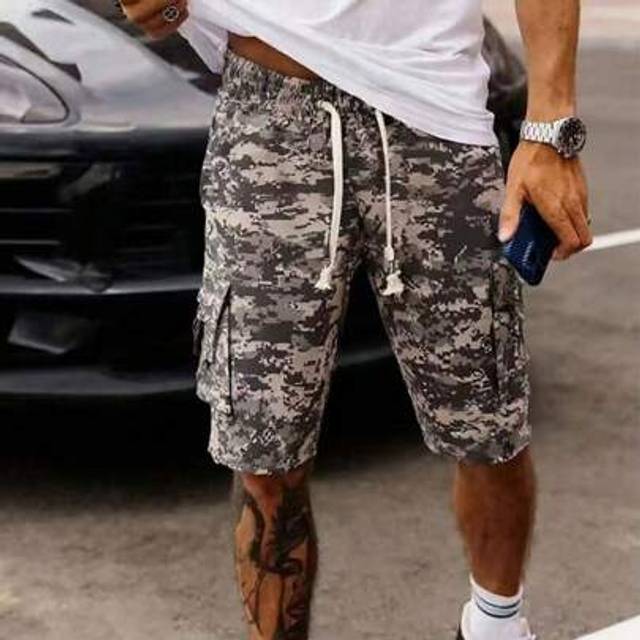 Herr sommar Casual Street Style Multi-Pocket Camouflage Cargo Shorts, mångsidig Streetwear, present till pojkvän/man - Armé Grön (L,M,S,XL,XS,XXL)