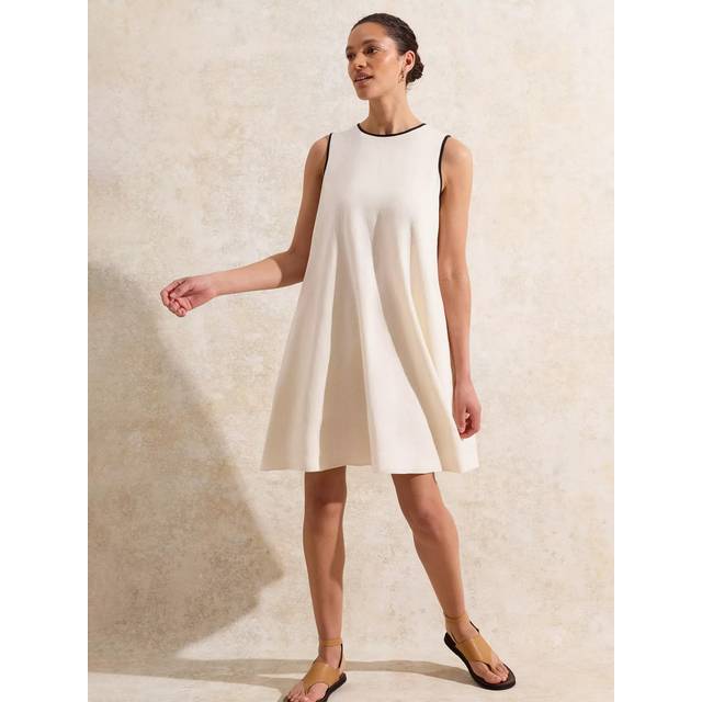 Ro&Zo Linen Blend Cream Piping Detail Mini Dress