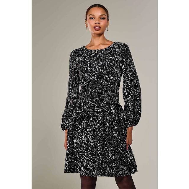 Jolie Moi Women's Long Sleeve Ruched Waist Midi Dress in Black | Size: 16