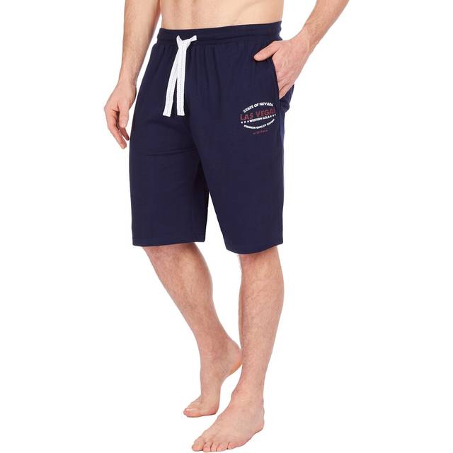 (Navy Las Vegas, M) Men Bed Shorts Sleep Pyjama Pajama Pj Bottoms Print Cotton Loungewear Lounge Nightwear Sleepwear Size S M L Xl Xxl