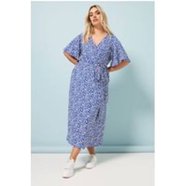 Yours Curve Cobalt Blue Abstract Print Wrap Midaxi Dress, Women's Curve & Plus Size, Yours - 26-28